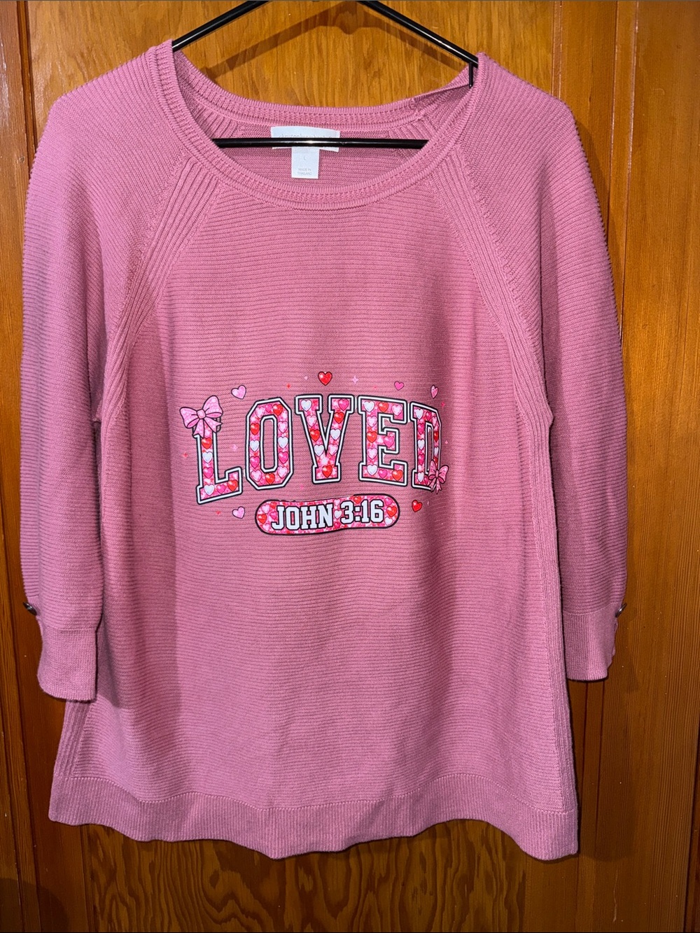 Christopher & Banks Pink 'Loved John 3:16' Crewneck Sweater
